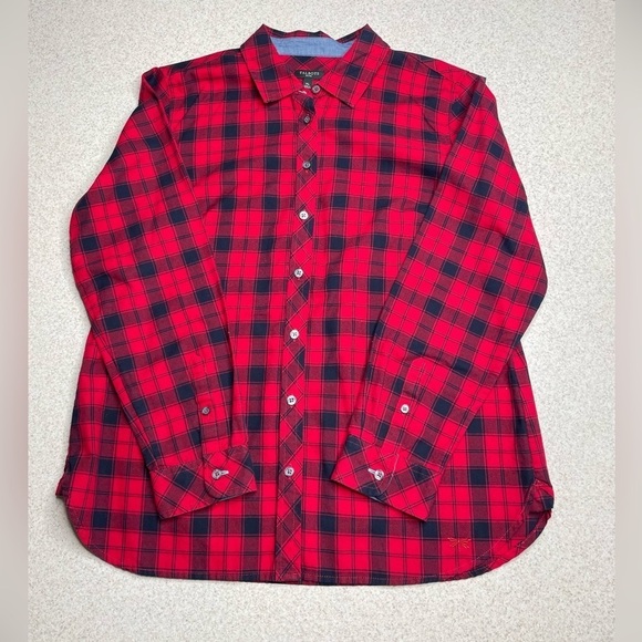 Talbots Button Front Shirt Red Black Plaid Cotton Size Medium Petite - Picture 4 of 8